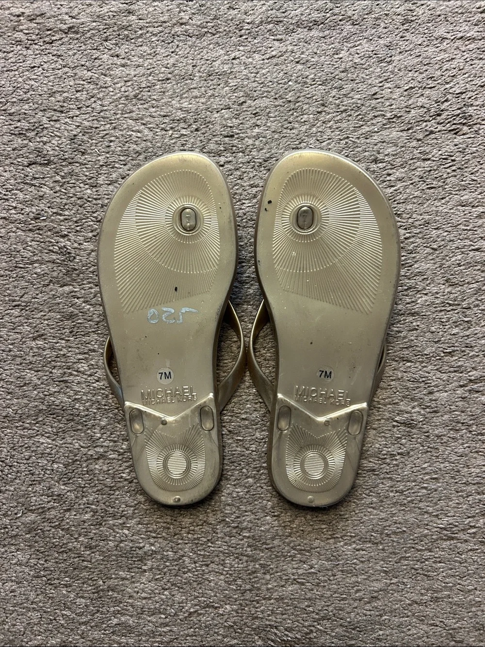 Michael Kors Metallic Gold Thong Sandals with Cork-Print Footbed